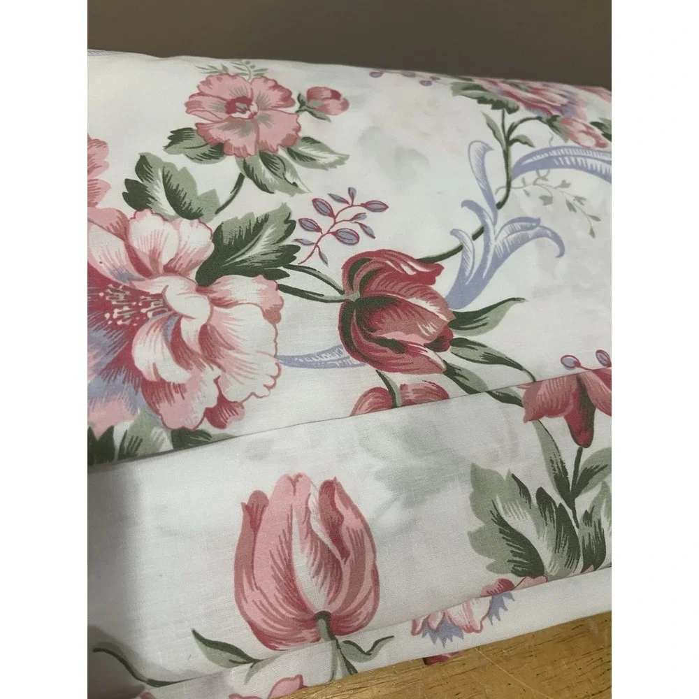Vtg Cannon Cottagecore Full Sheet‎ Set Garden Country Rose Floral White Pink